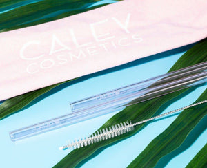 two Glass Straws GWP and one cleaning brush Caley Cosmetics