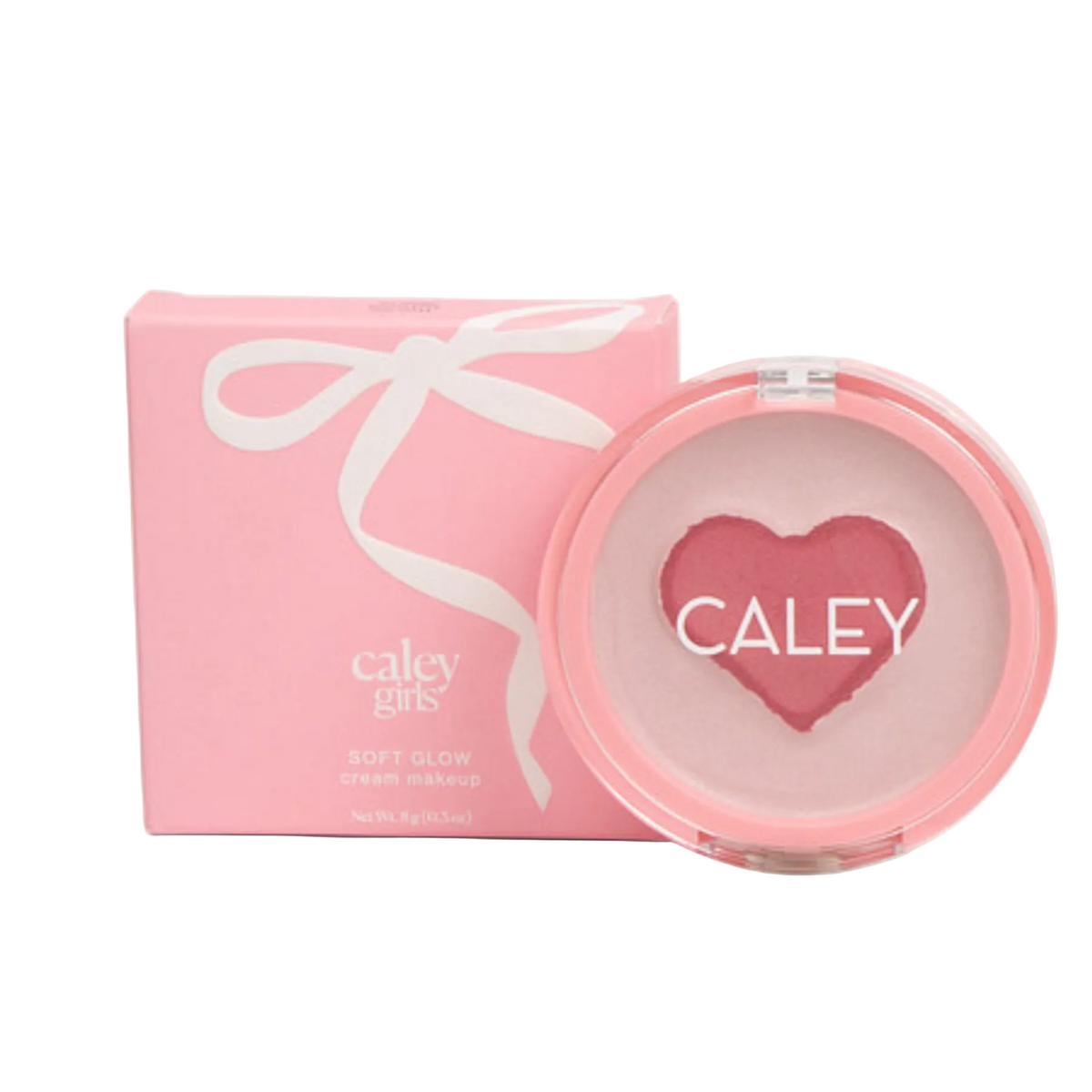 Caley Cosmetics Sweetheart Glow cream compact with a soft pink shimmer for cheeks and eyes.